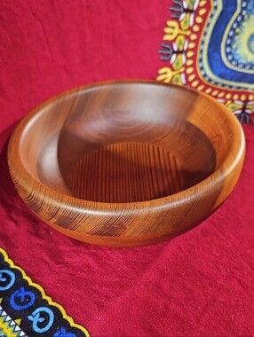 California Redwood Artisan Hand Turned Wooden Marquetry Bowl, Dated May 21, 1974